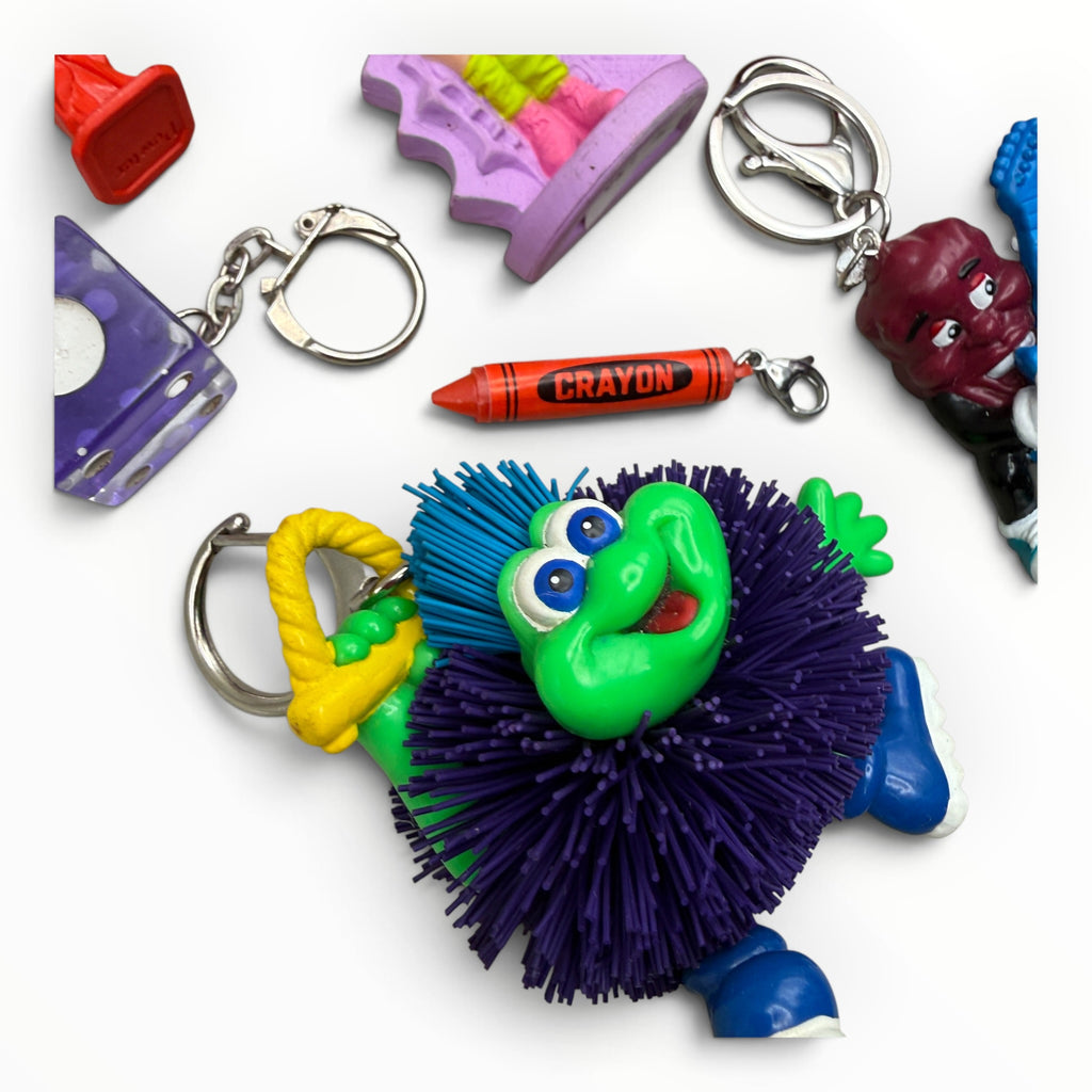 Vintage Junk Drawer Keychains & Bag Charms: Purple & Red