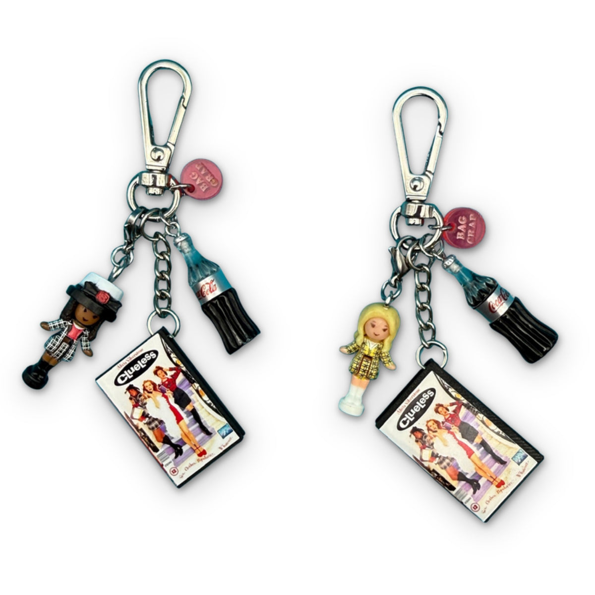 Clueless Polly Pocket Diet Coke Bag Charms on a white background