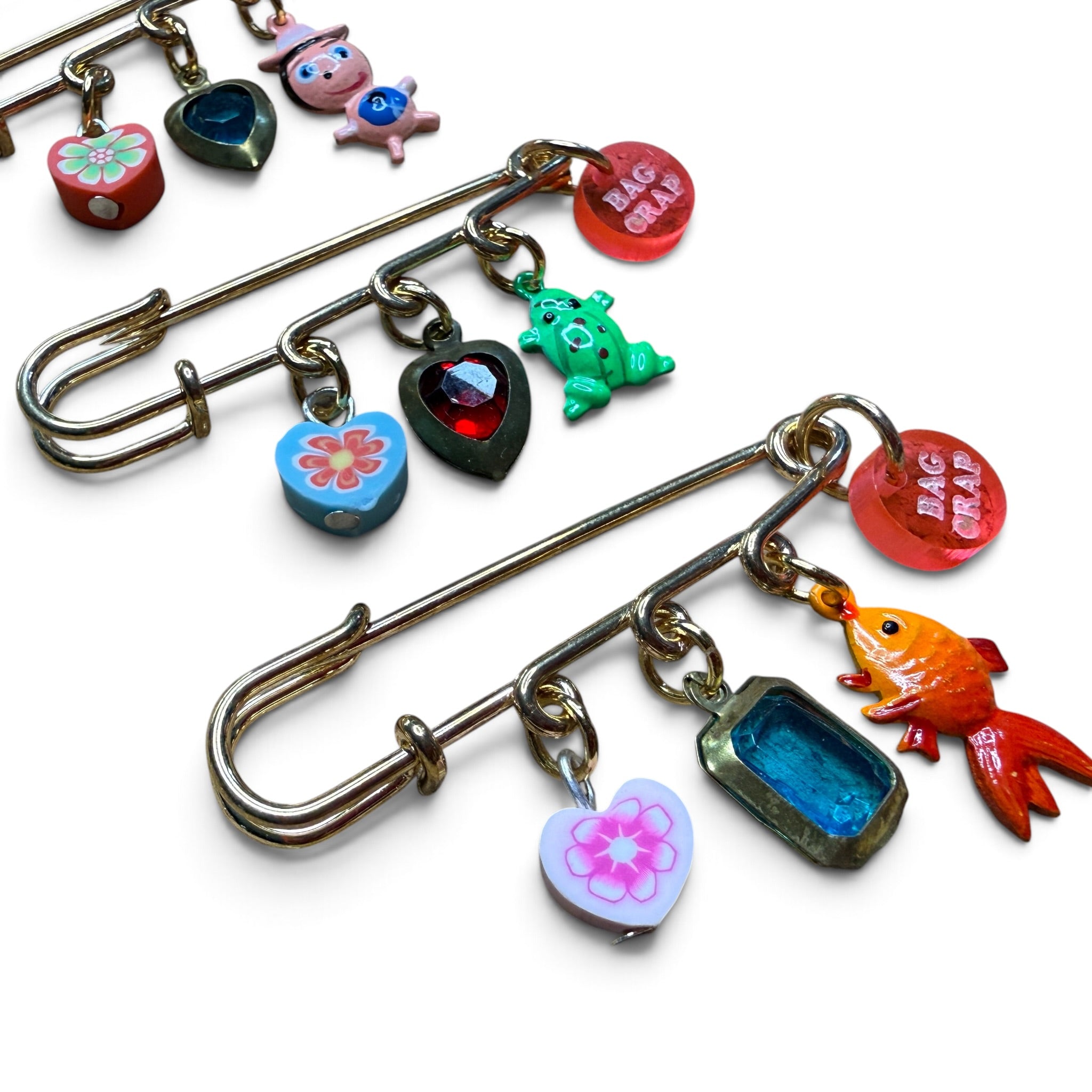 Junk Gold Safety Pin  Sets - vintage bag charm packs nostalgia vintage y2k vintage keychain vintage charms for bag nostalgia vintage keychains y2k collectible - Bag Crap