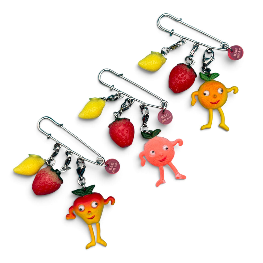 Vintage Fruit Character Safety Pin Charm Sets