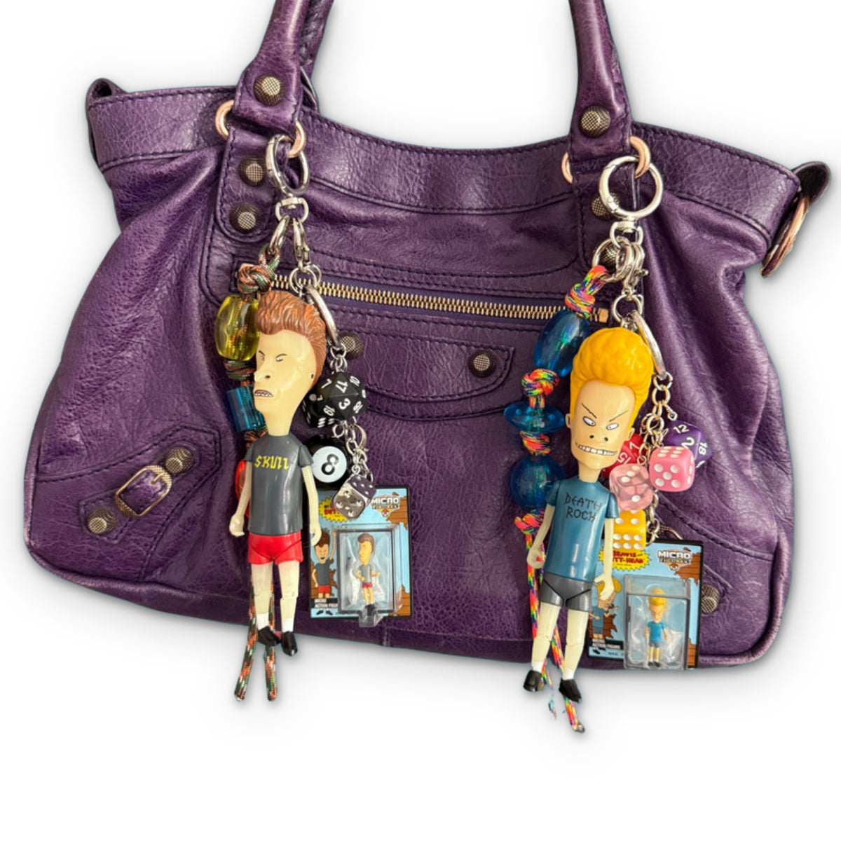 Glow in the Dark Beavis or Butt-Head Bag Charm Set on a white background