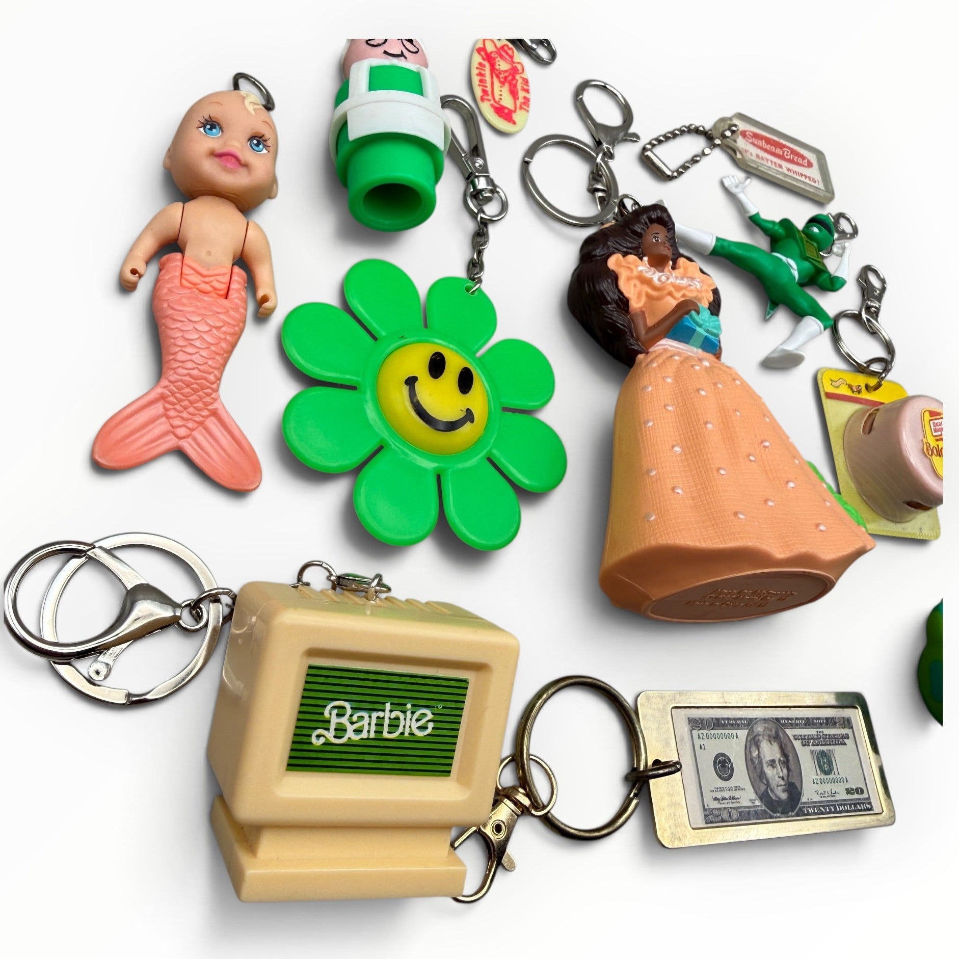 Junk Drawer s &  s: Green & Peach - barbie doll toy pink rare vintage keychain vintage charms for bag nostalgia vintage keychains y2k collectible - Bag Crap