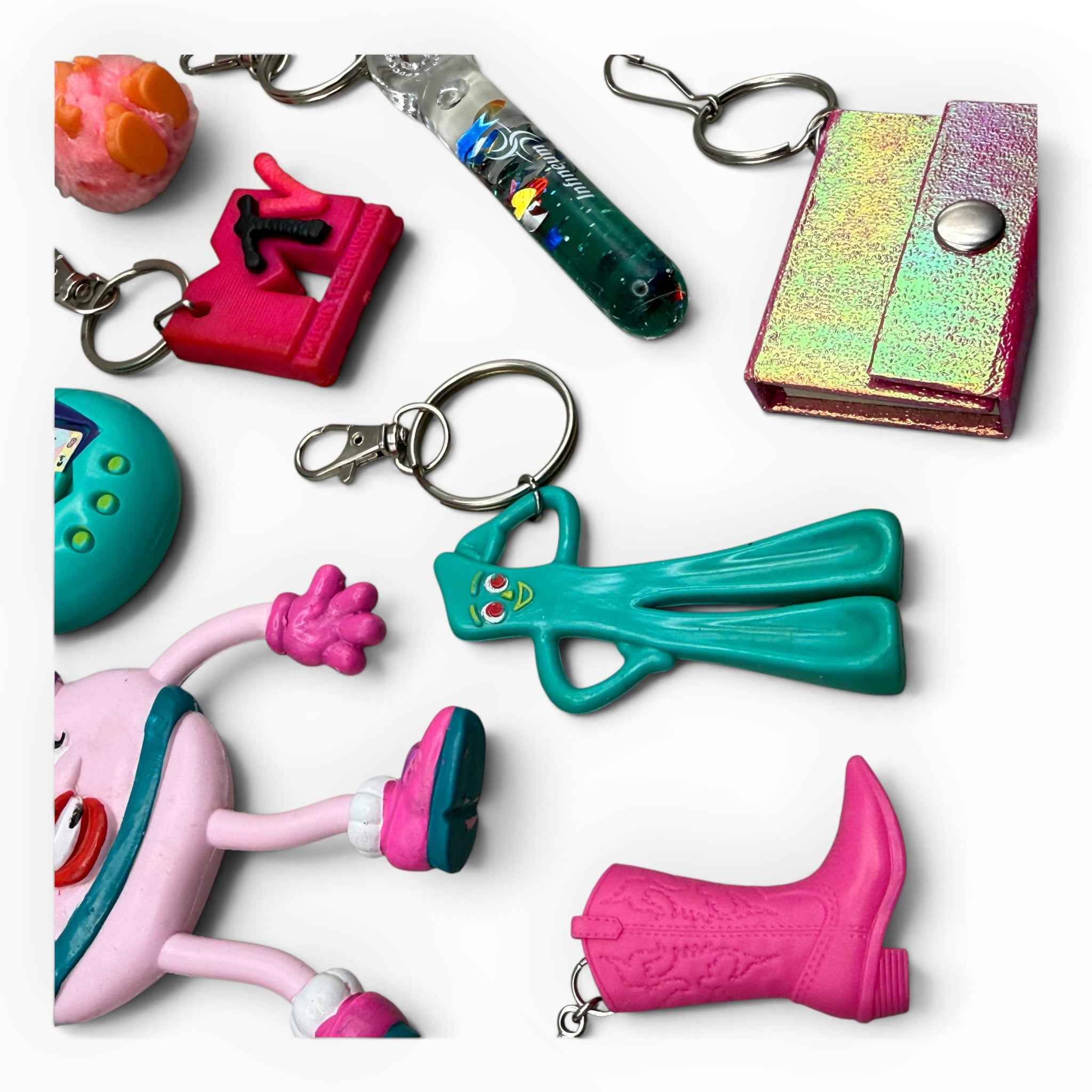 Junk Drawer  s & s: Pink & Teal - barbie doll toy pink rare vintage keychain vintage charms for bag nostalgia vintage keychains y2k collectible - Bag Crap