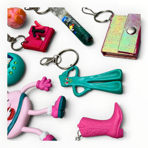 Junk Drawer  s & s: Pink & Teal - barbie doll toy pink rare vintage keychain vintage charms for bag nostalgia vintage keychains y2k collectible - Bag Crap