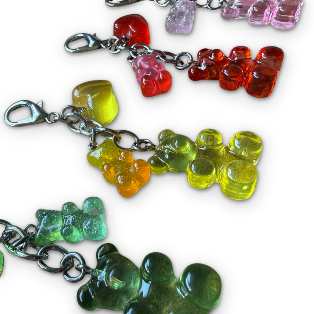 Gummy Bear Candy Mini Bag Charm - Silver on a white background