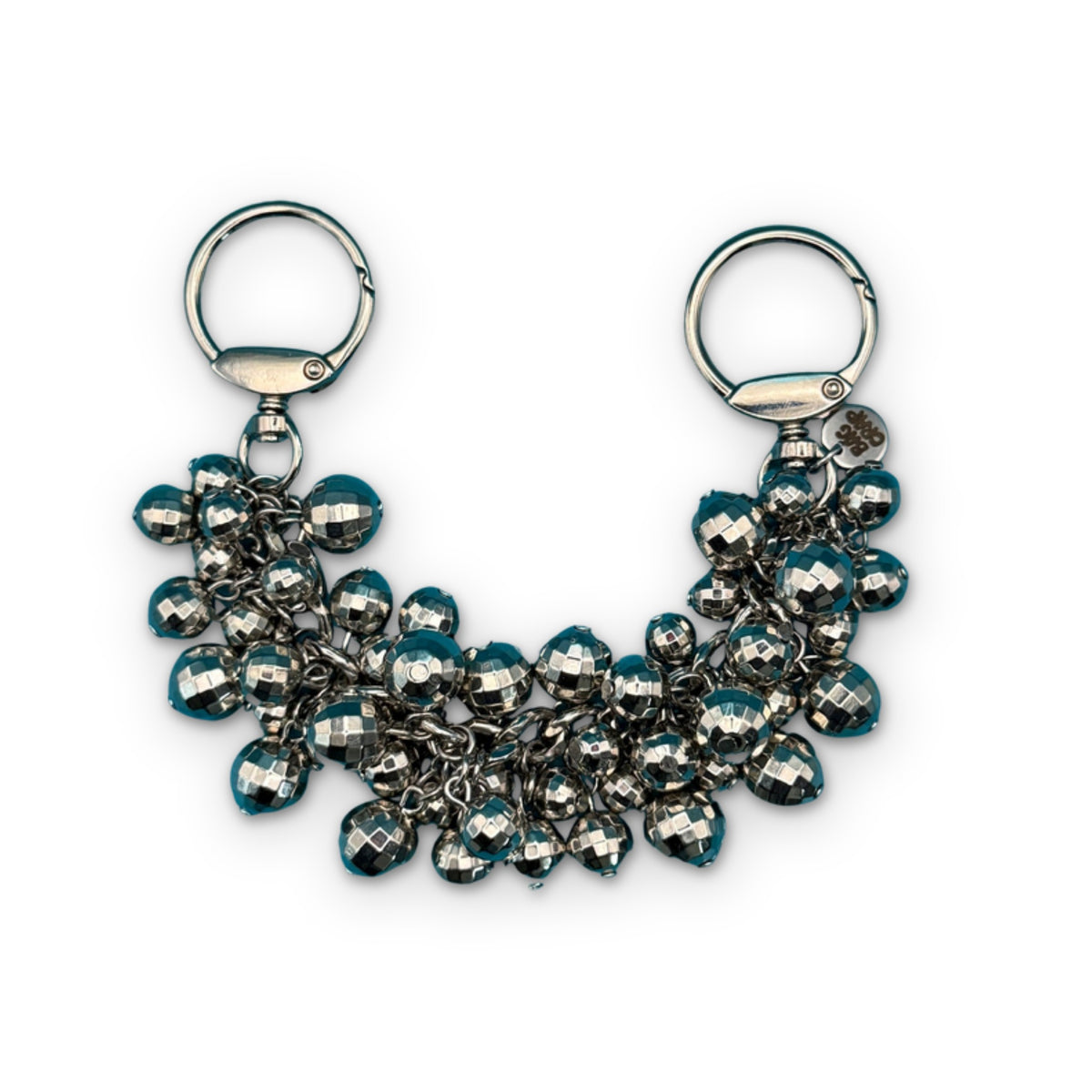 Handcrafted Disco Ball Silver Bag Charm Chain on a white background