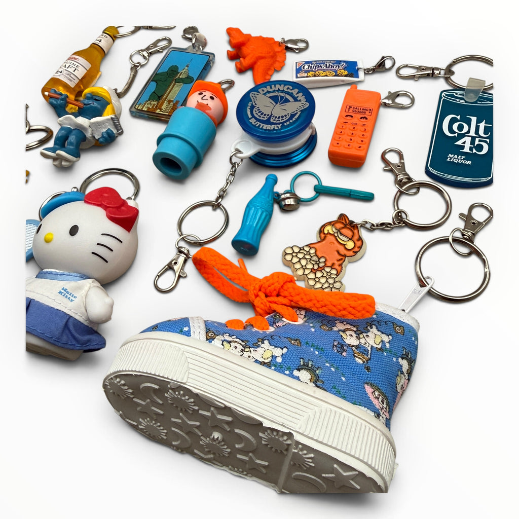 Vintage Junk Drawer Keychains & Bag Charms: Blue & Orange