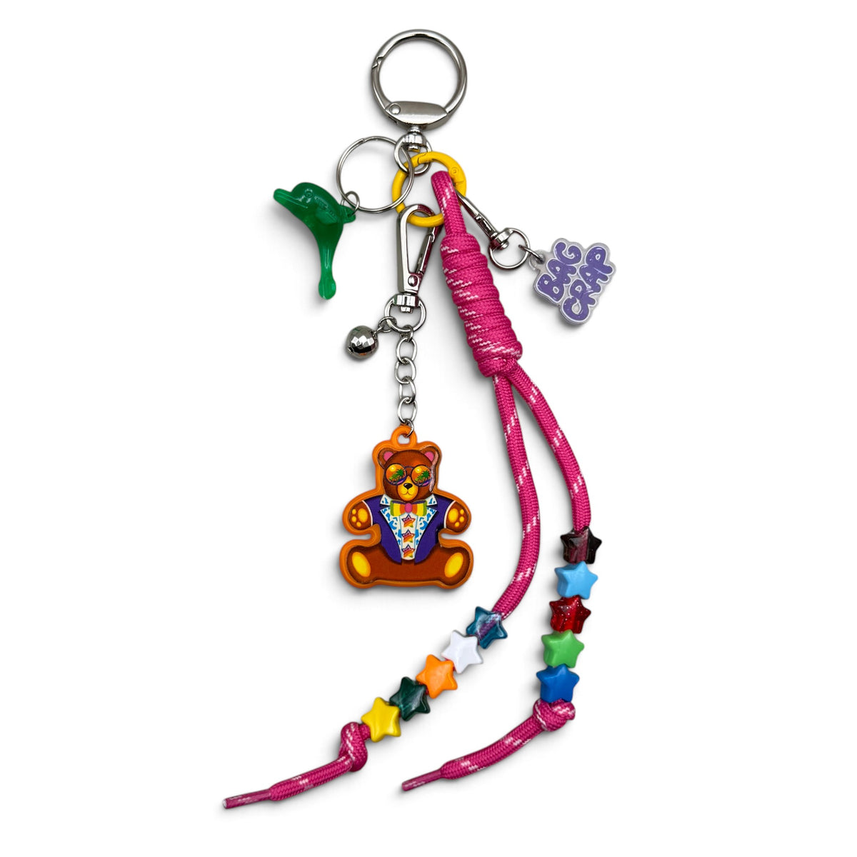 Rare 90s vintage Lisa Frank sunglasses bear keychain charm set with pink paracord and star beads