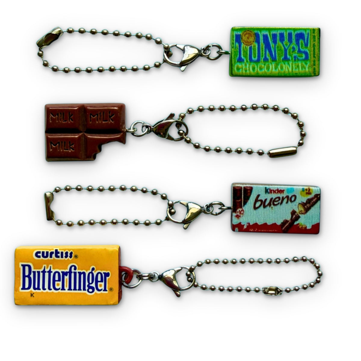 Mini Chocolate Bar Trinket Bag Charms on a white background
