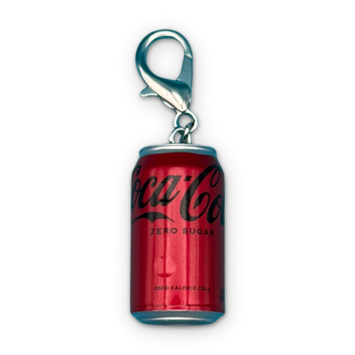 Mini Coke Zero Soda Can Bag Charm on a white background
