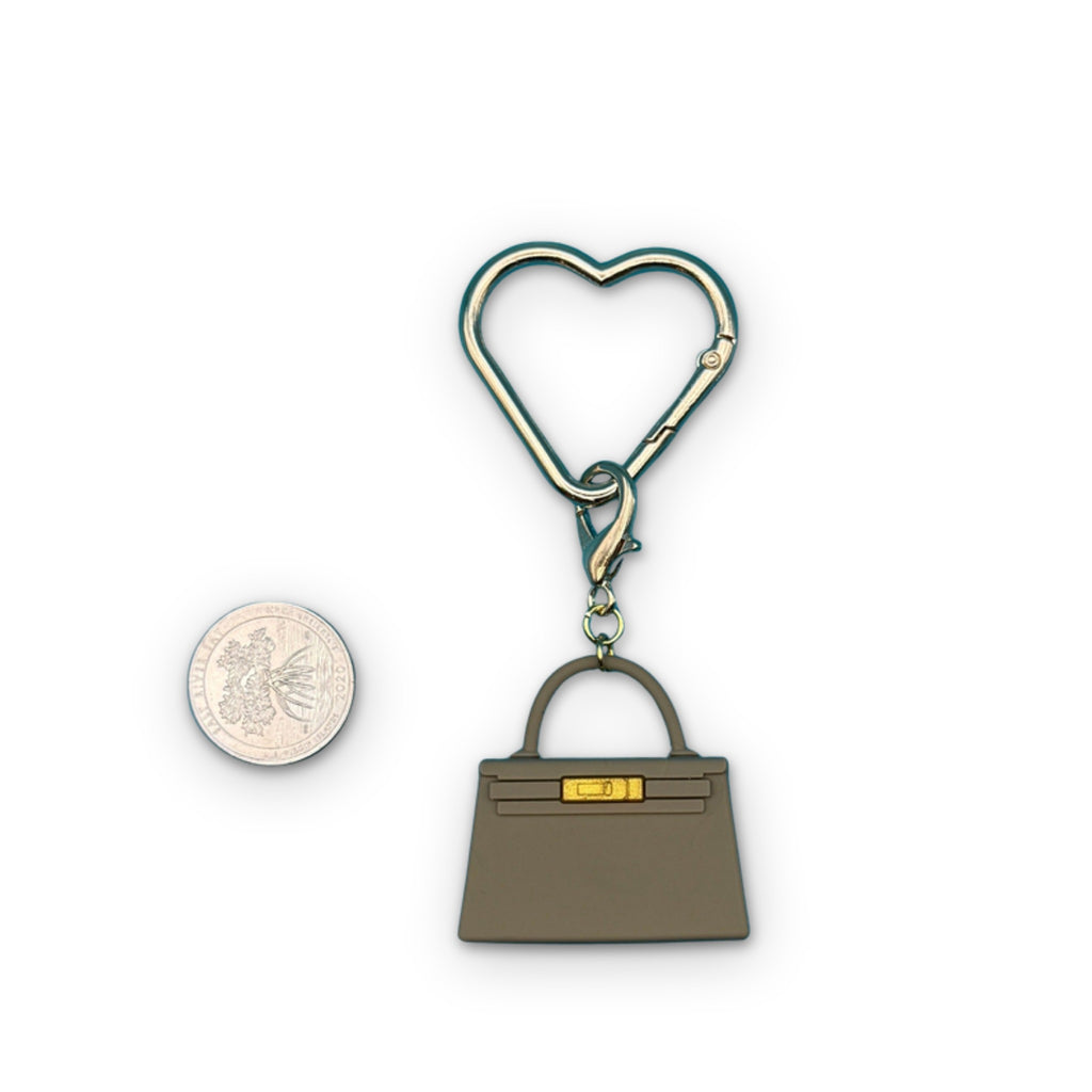 Mini Designer Handbag Trinket Charm + Gold Heart Carabiner