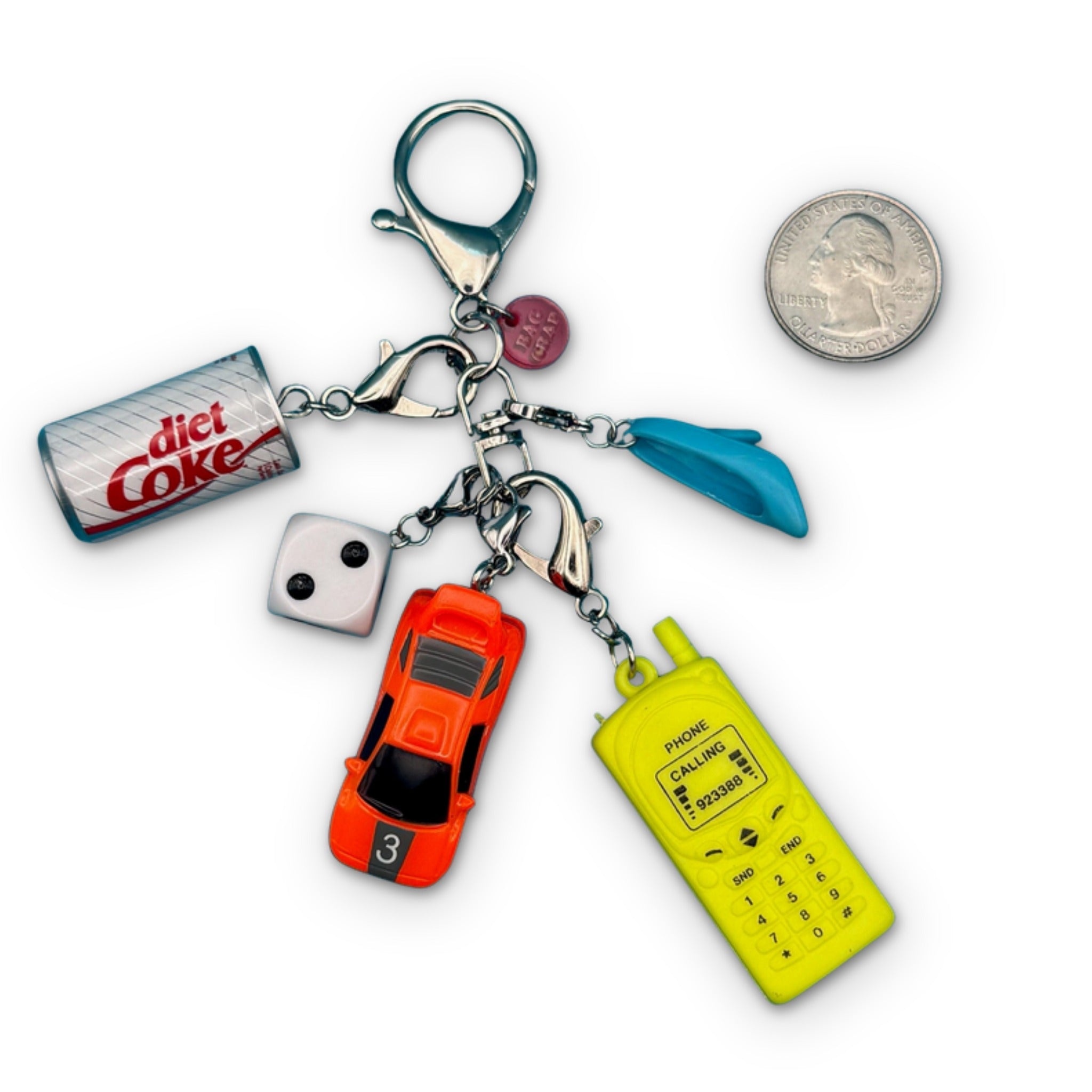 Mini Diet Coke + Neon Race Car Trinket   Set - vintage bag charm packs nostalgia vintage y2k vintage keychain vintage charms for bag nostalgia vintage keychains y2k collectible - Bag Crap
