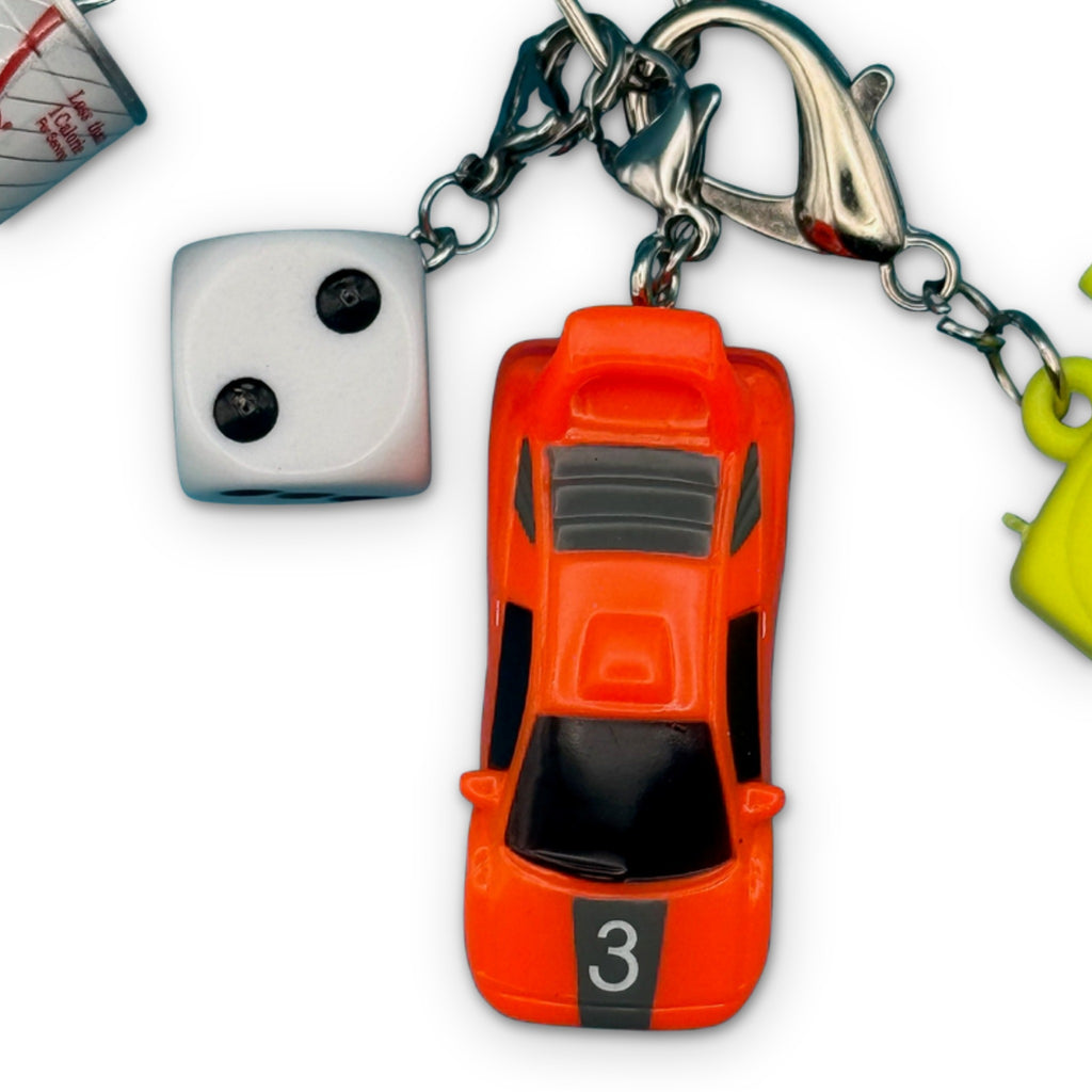 Mini Diet Coke + Neon Race Car Trinket Bag Charm Set