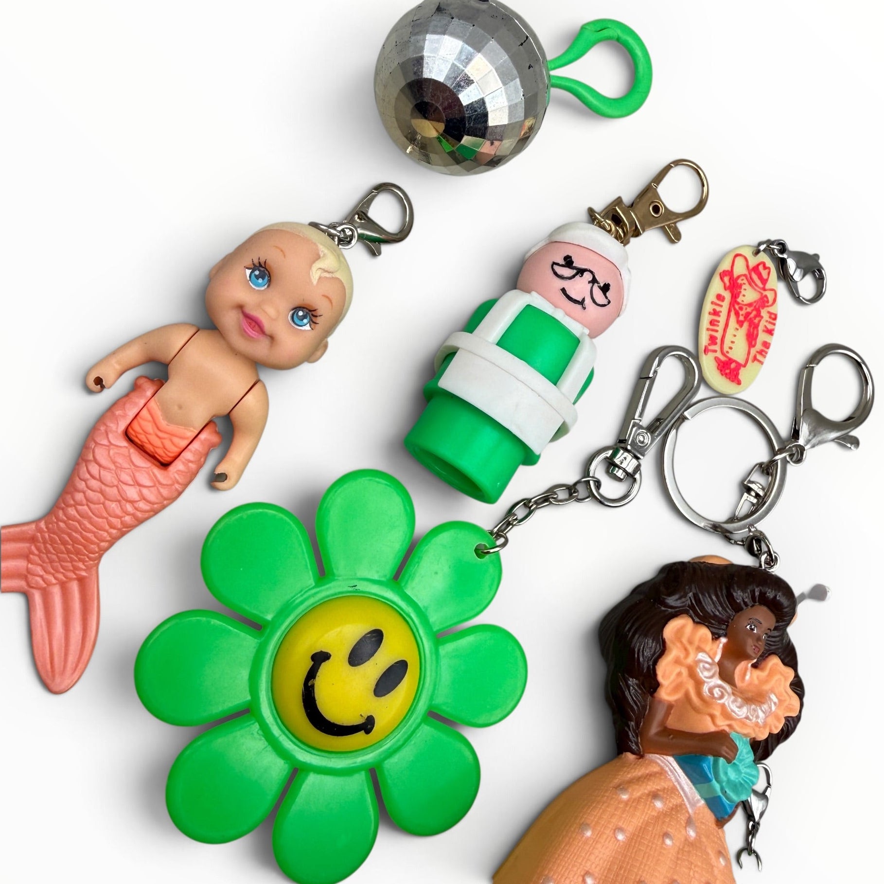 Junk Drawer s &  s: Green & Peach - barbie doll toy pink rare vintage keychain vintage charms for bag nostalgia vintage keychains y2k collectible - Bag Crap