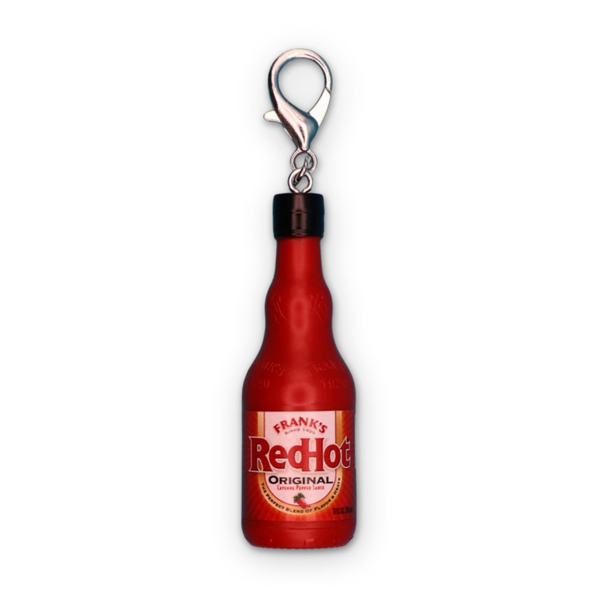 Mini Frank's Red Hot Sauce Bag Charm on a white background