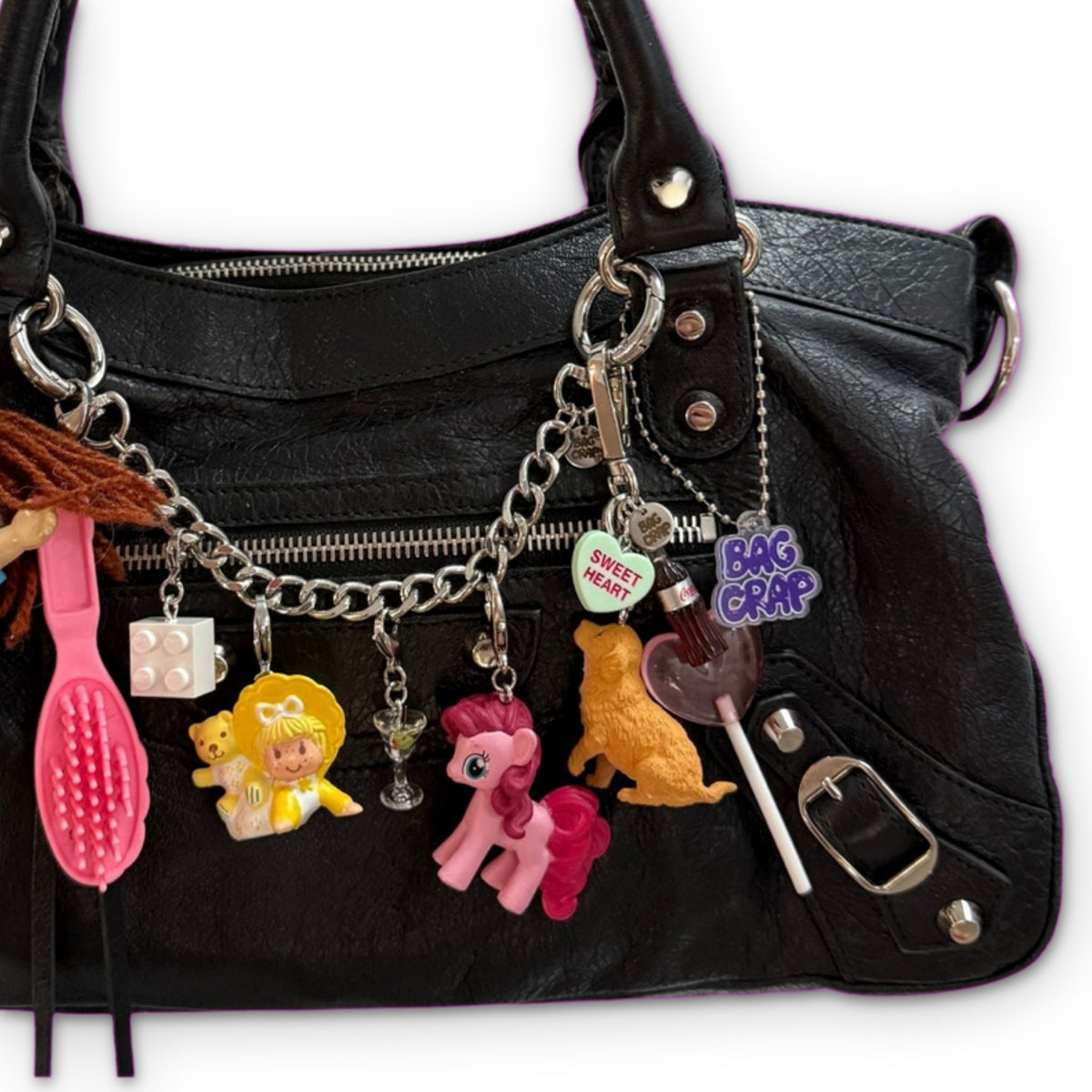 Mini Martini Glass Pendant Bag Charm on a white background