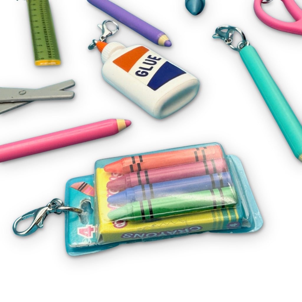 Mini School Supplies Silver Trinket Bag Charms