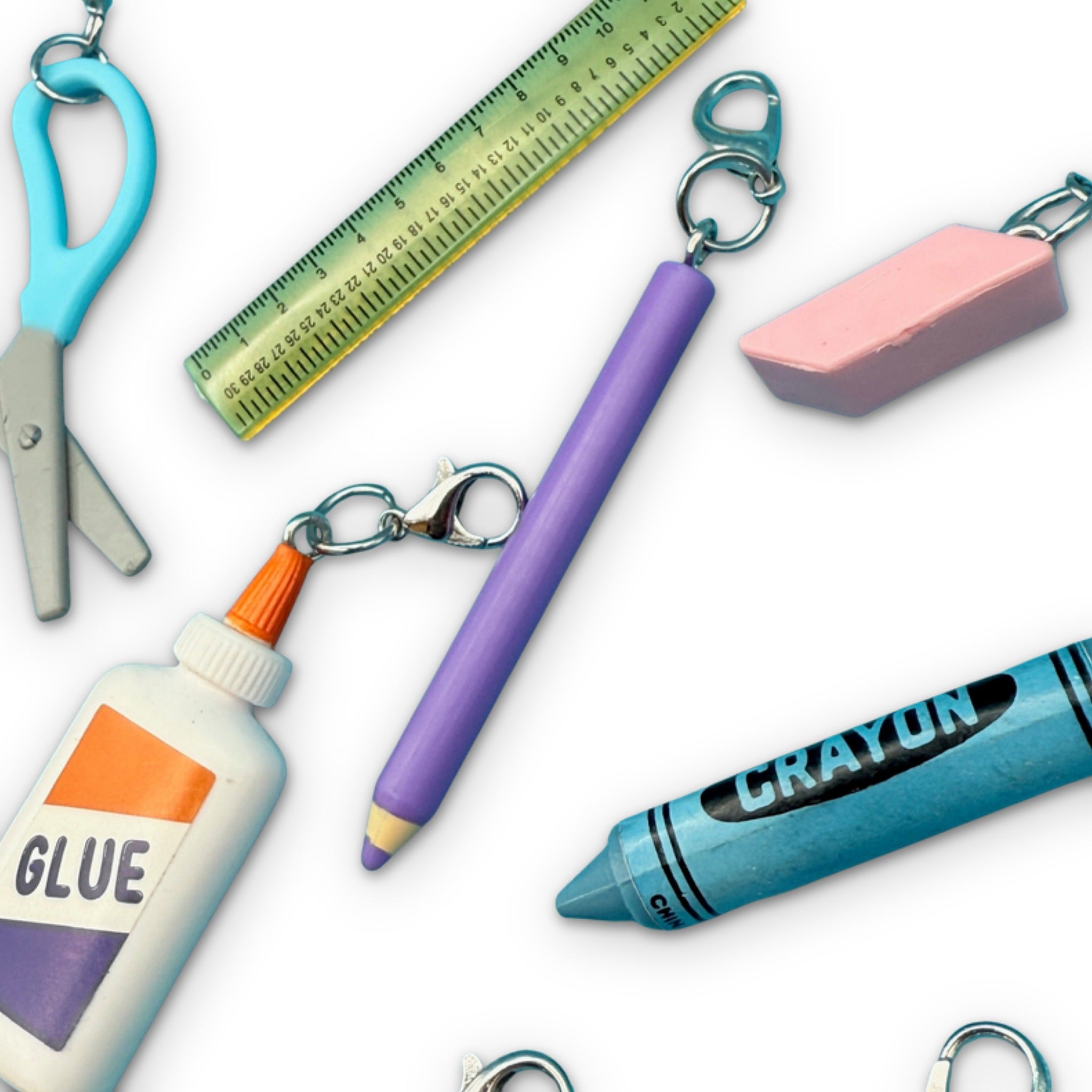 Mini School Supplies Silver Trinket  s -  vintage keychain vintage charms for bag nostalgia vintage keychains y2k collectible - Bag Crap