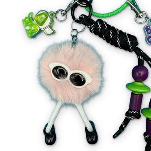 Neon Green & Black Pom Pom   Pack - vintage bag charm packs nostalgia vintage y2k vintage keychain vintage charms for bag nostalgia vintage keychains y2k collectible - Bag Crap