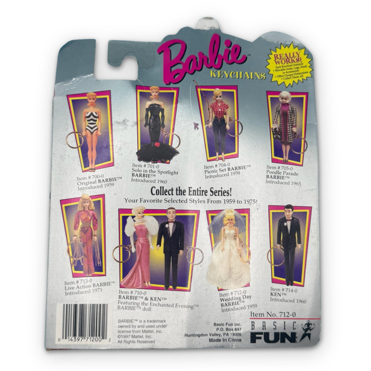 NIP 1997 Vintage Keychain: Wedding Day Barbie Keychain on a white background