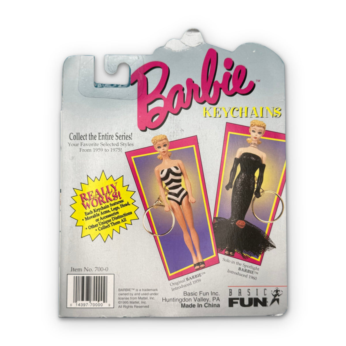 NIP 90s Vintage Keychain: Blonde Solo in the Spotlight Barbie on a white background