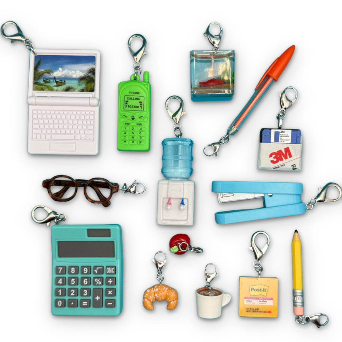 Office Supplies Mini Bag Charm Pendants on a white background