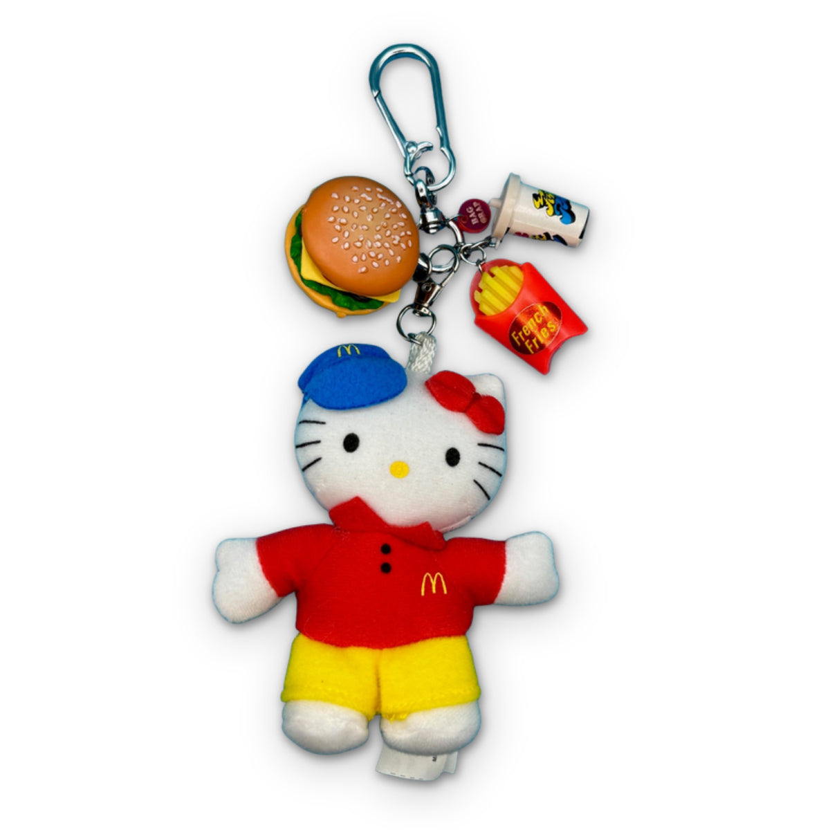 One-of-One Y2K Vintage Keychain Bag Charm Pack - McDonald's Crew Hello Kitty on a white background