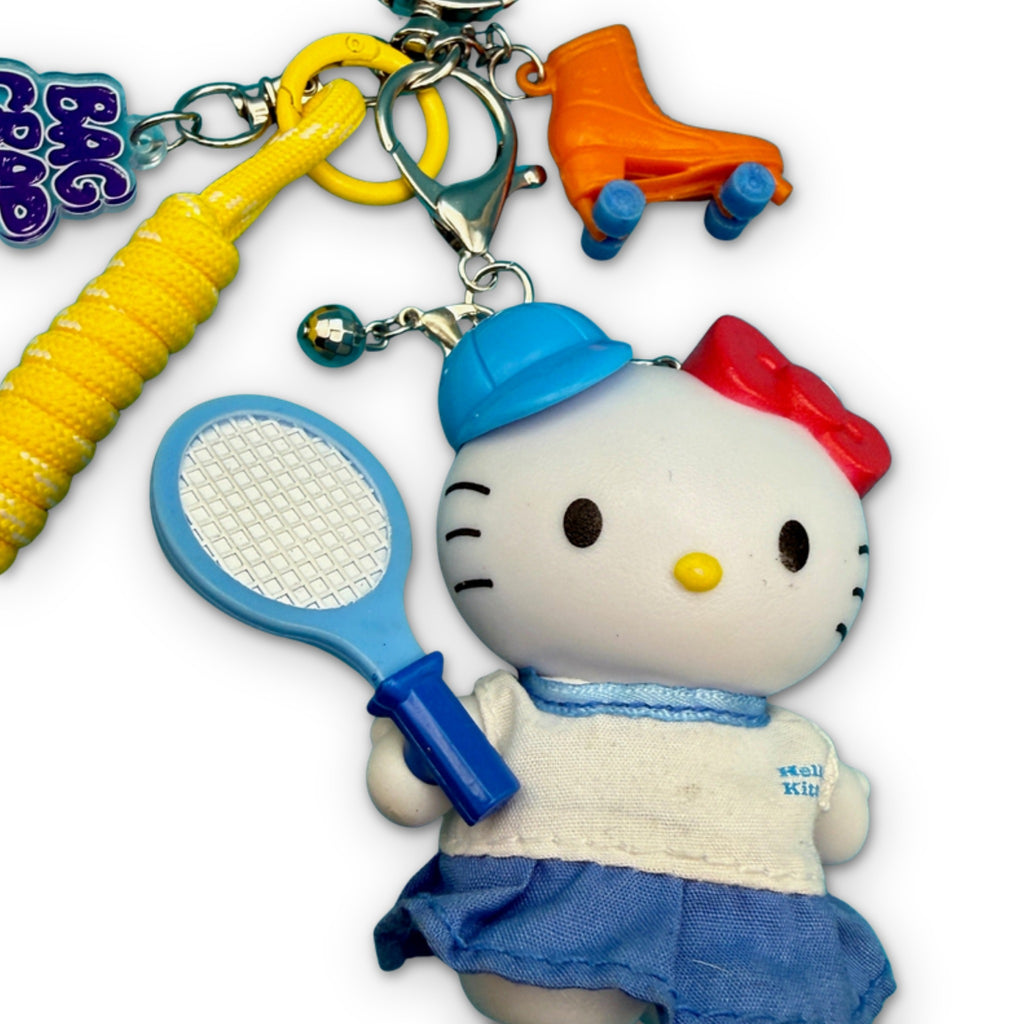 One-of-One Y2K Vintage Keychain Bag Charm Pack — Tennis Hello Kitty, Rollerskate