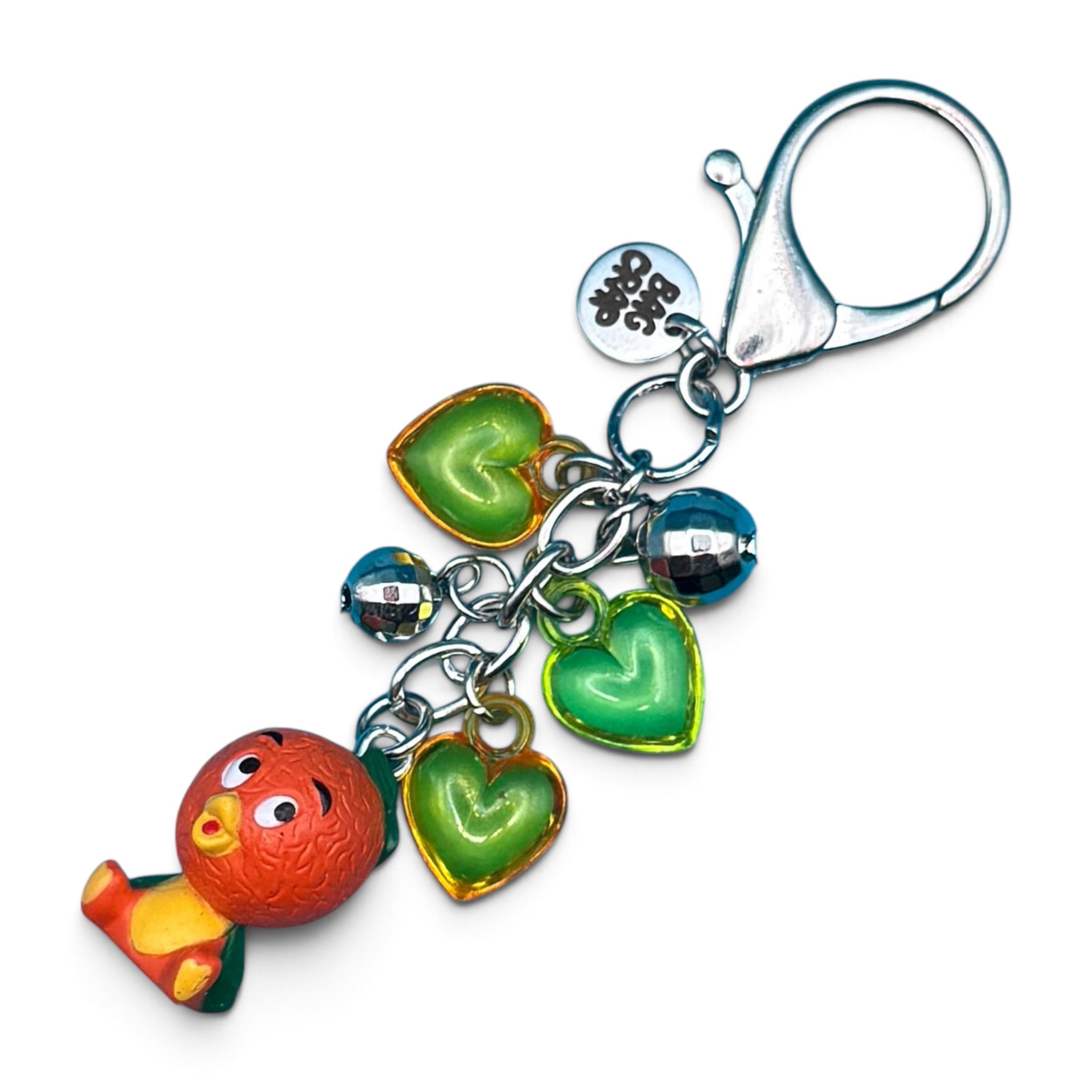Miniature Orange Bird Disco Heart -  vintage keychain vintage charms for bag nostalgia vintage keychains y2k collectible - Bag Crap