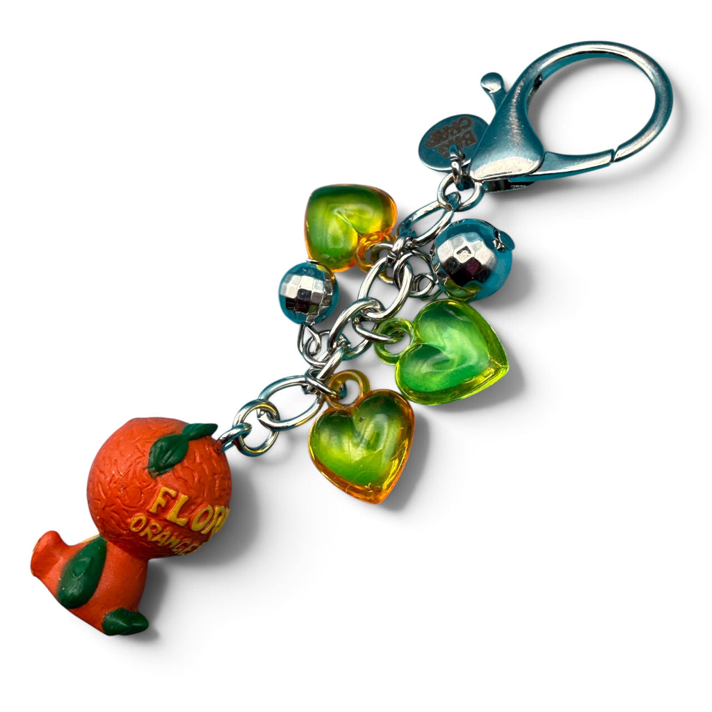 Miniature Orange Bird Disco Heart Bag Charm