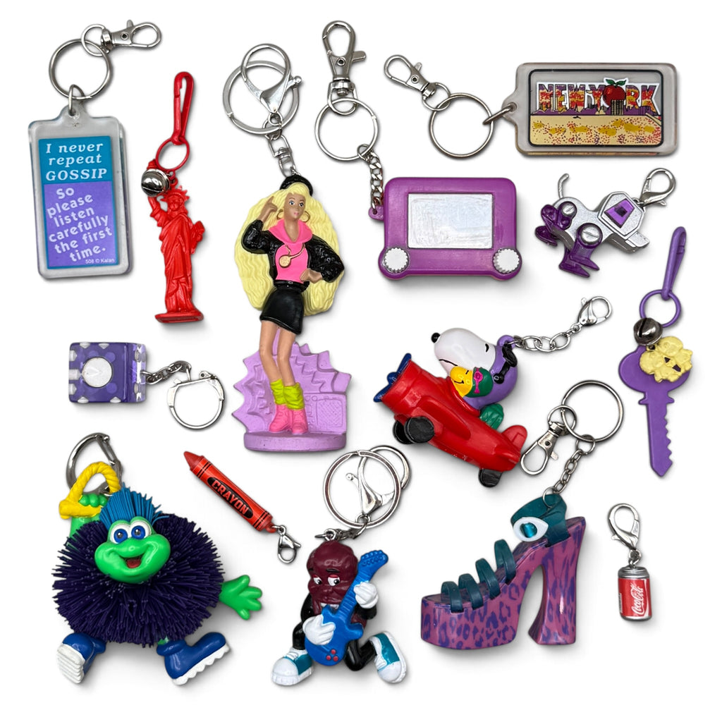 Vintage Junk Drawer Keychains & Bag Charms: Purple & Red