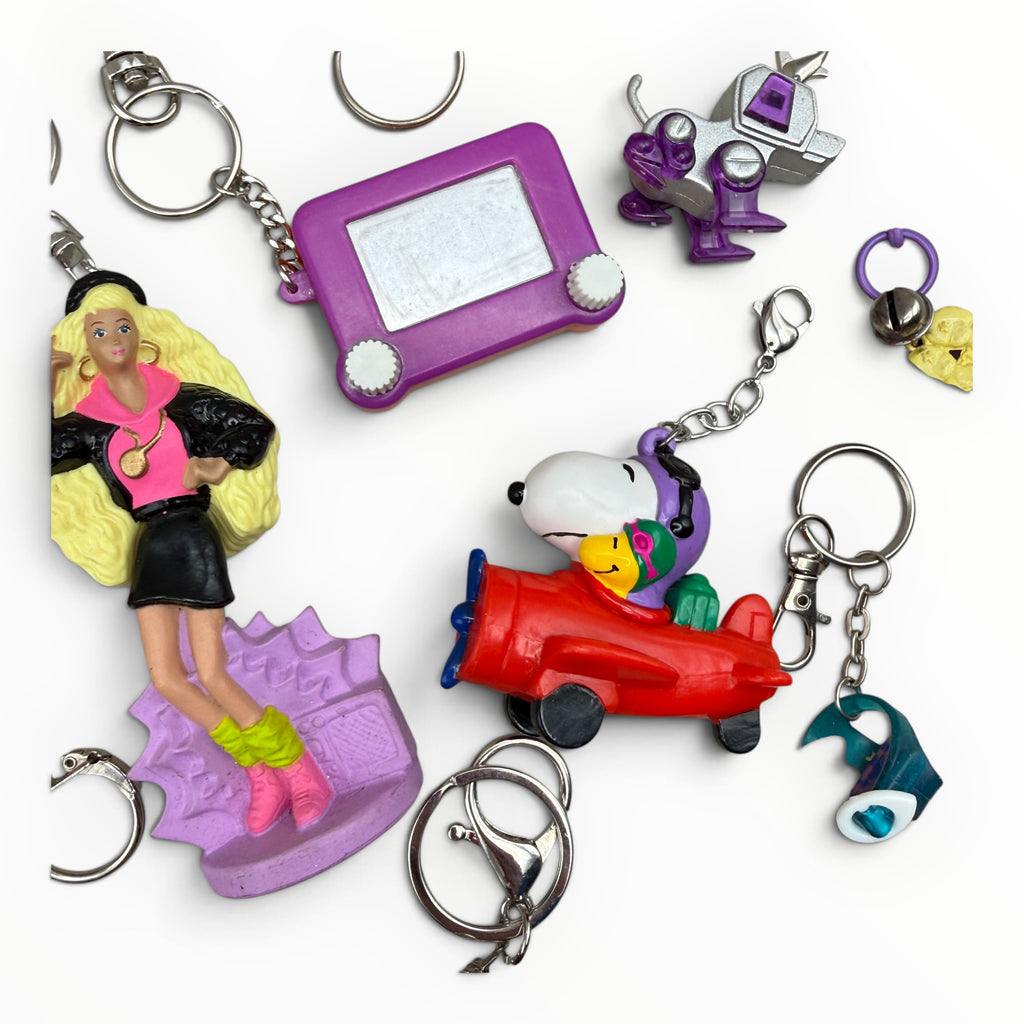 Vintage Junk Drawer Keychains & Bag Charms: Purple & Red