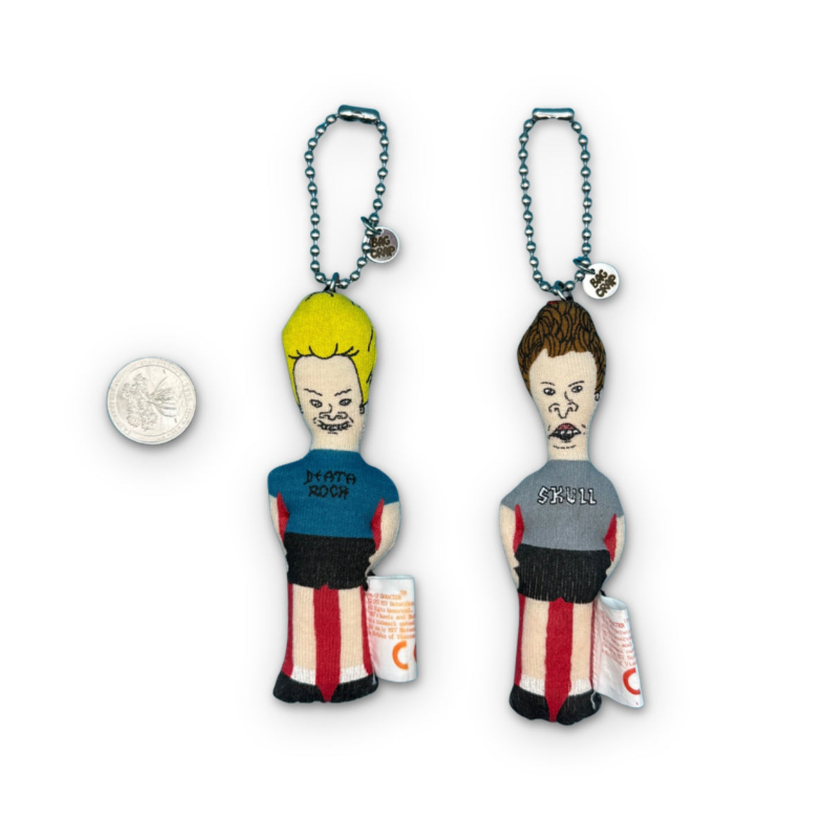 RARE Vintage 90s Beavis & Butt-Head Sock Puppet Bag Charms on a white background