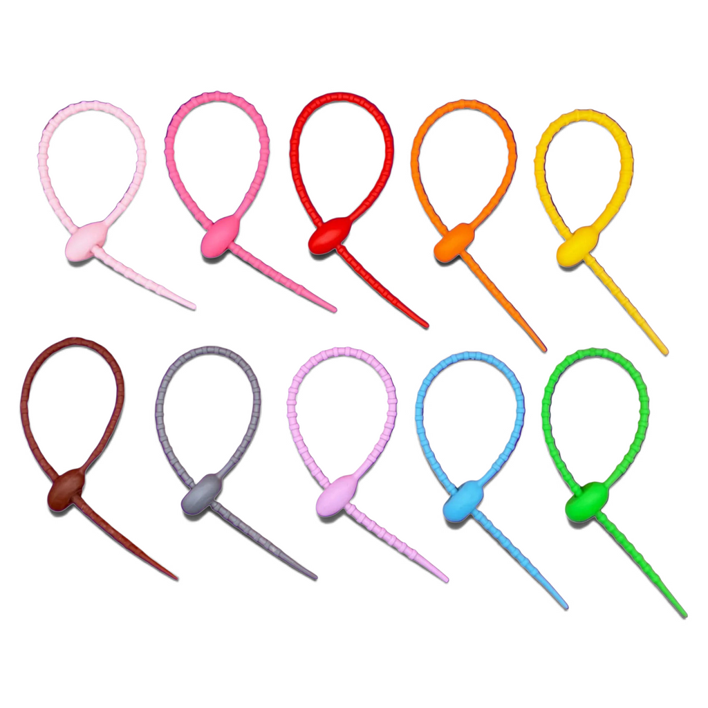 Rubber Zip Tie Bag Charm Keychain Attachments: Primary Colors