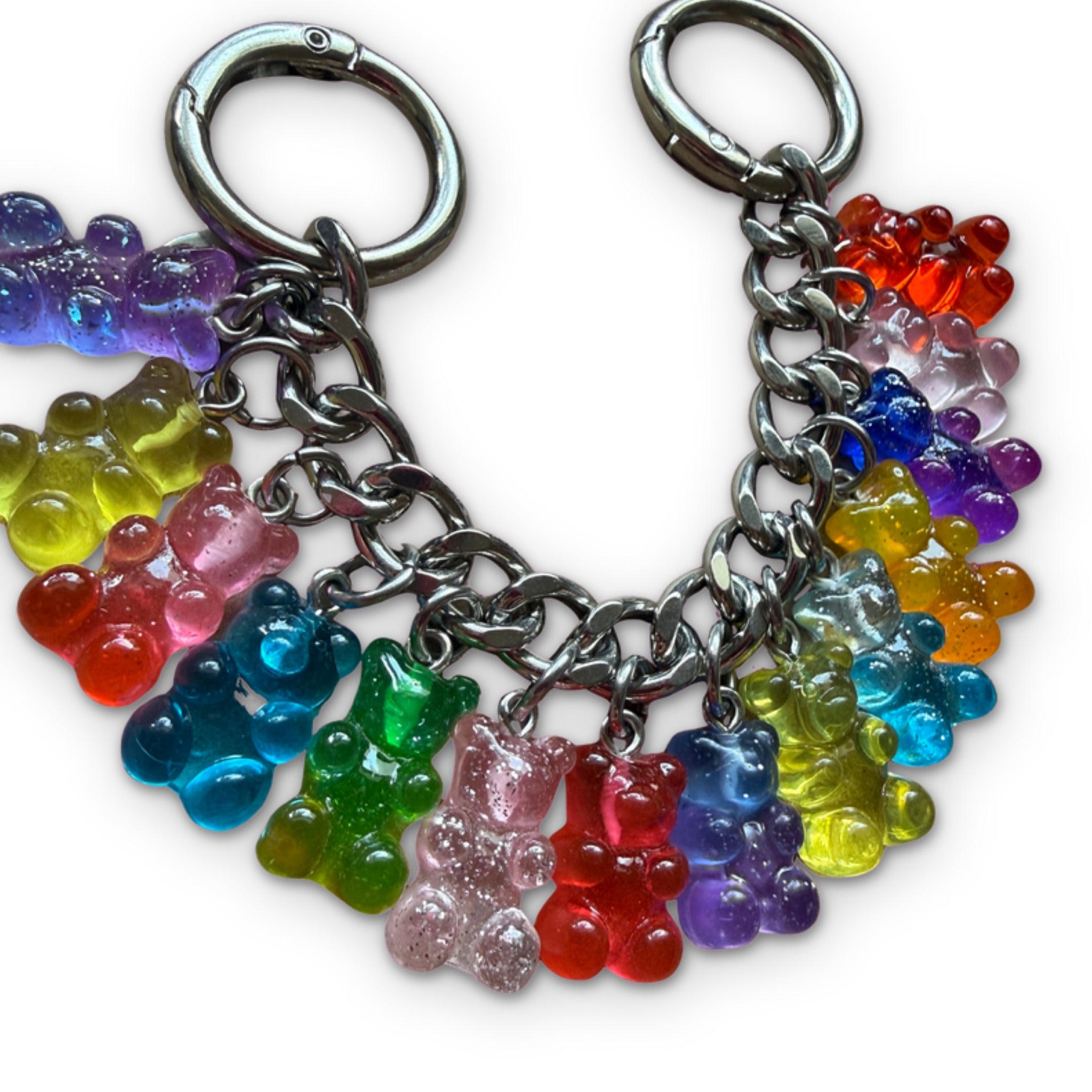 Short Stack Gummy Bear Candy  Chain - Silver - vintage bag charm chains silver nostalgia vintage y2k vintage keychain vintage charms for bag nostalgia vintage keychains y2k collectible - Bag Crap