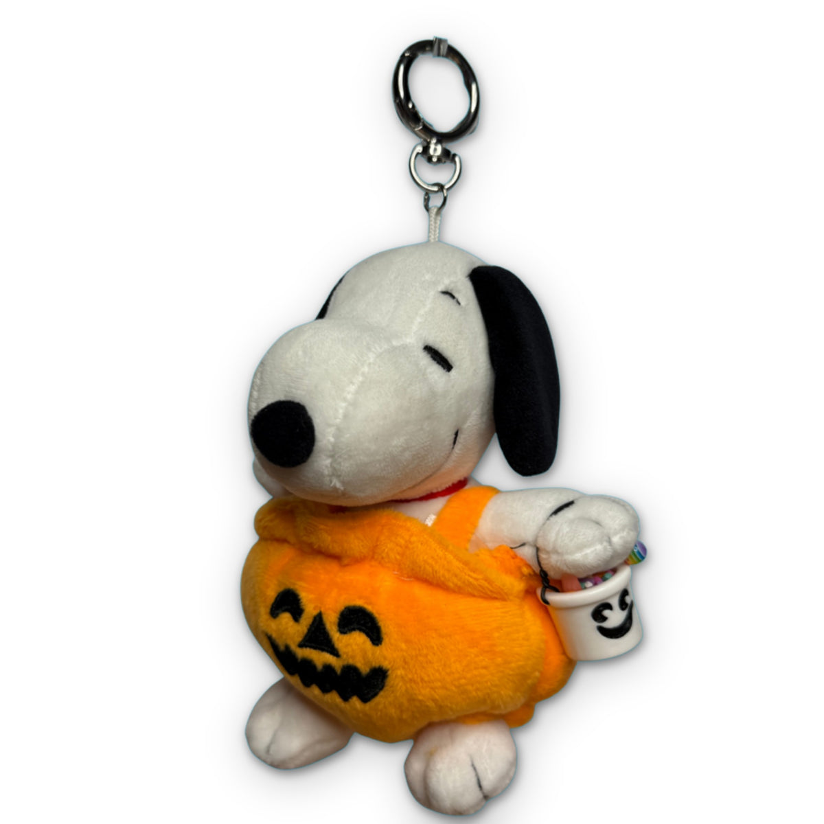Silver Hardware - Snoopy Halloween Pumpkin Plush Bag Charm Keychain, on a white background