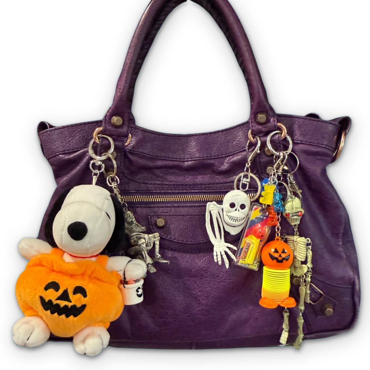 Snoopy Halloween Pumpkin Plush Bag Charm Keychain on a white background