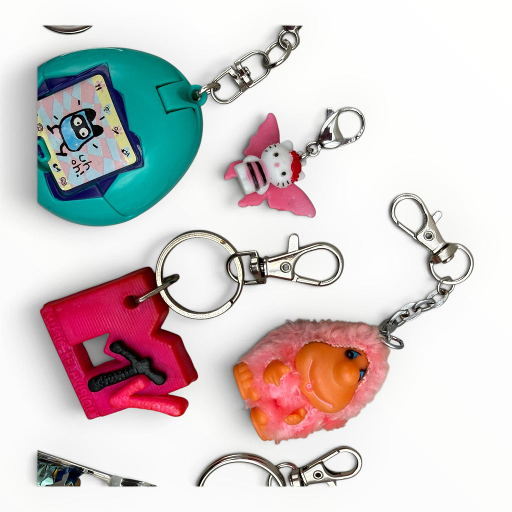 Vintage Junk Drawer Bag Charms & Keychains: Pink & Teal