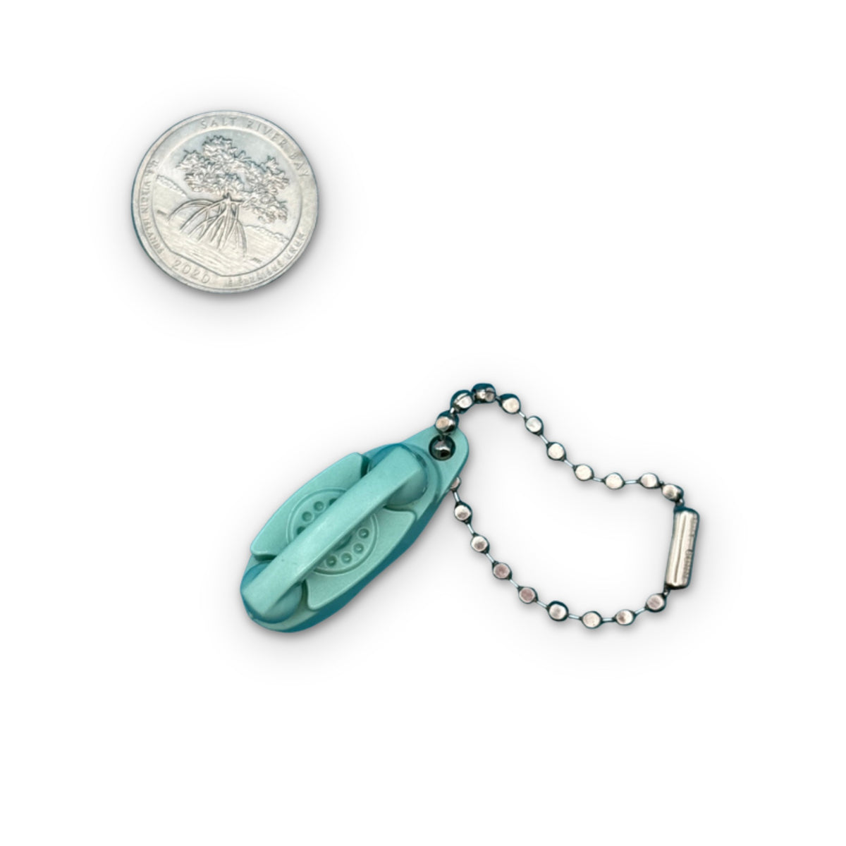 Rotary Princess Phone (vintage) - Turquoise & Ruby Red Vintage Bag Charms & Keychain Drop, on a white background