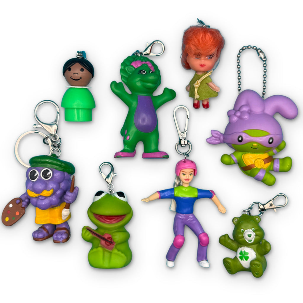 Vintage 1970s-Y2K Green Toy Bag Charm Keychain Collection