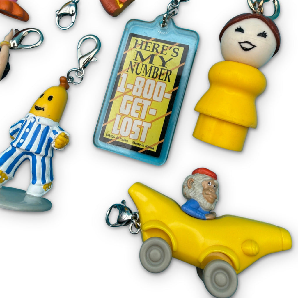 Vintage 1970s-Y2K Yellow Toy Bag Charm Keychain Collection
