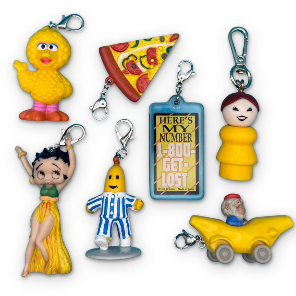 Vintage 1970s-Y2K Yellow Toy Bag Charm Keychain Collection
