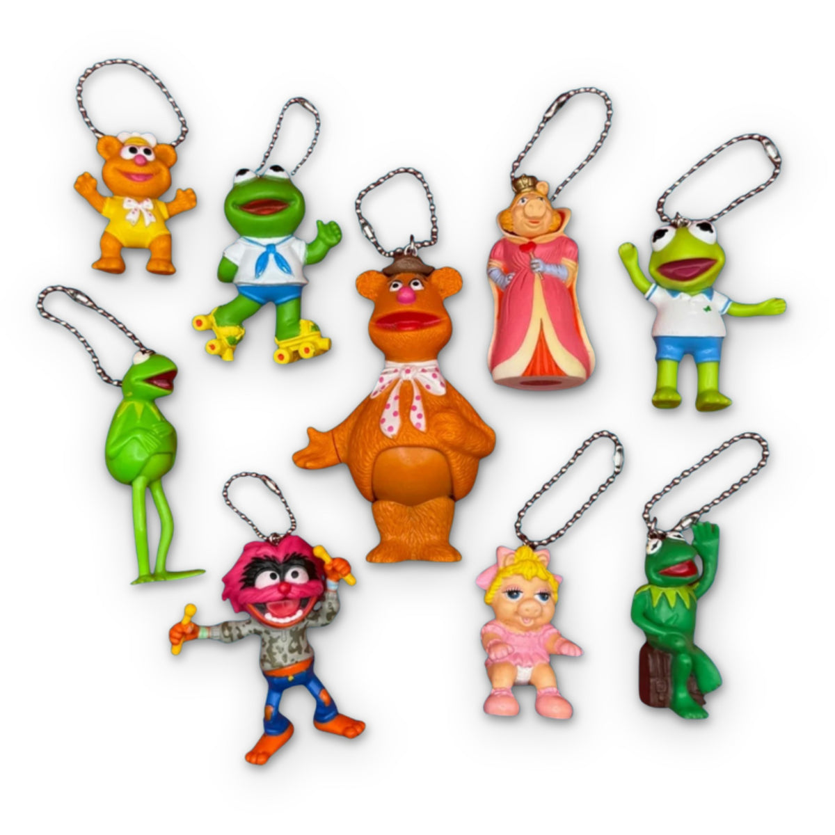 Vintage 1980s Muppet Bag Charms on a white background