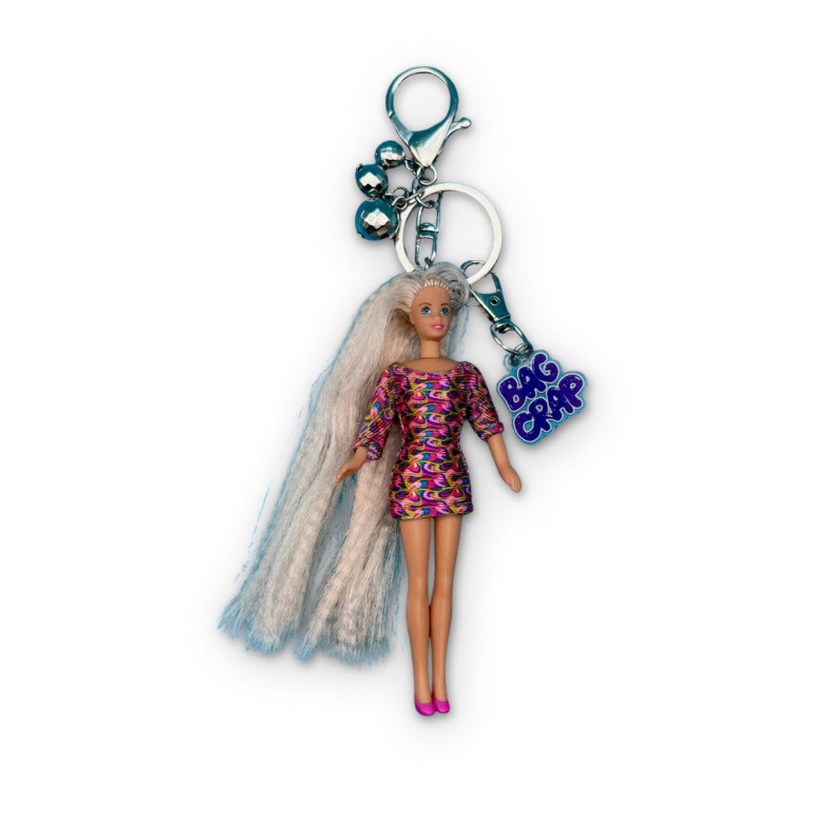 Vintage 1992 'Totally Hair' Barbie Keychain Bag Charm on a white background
