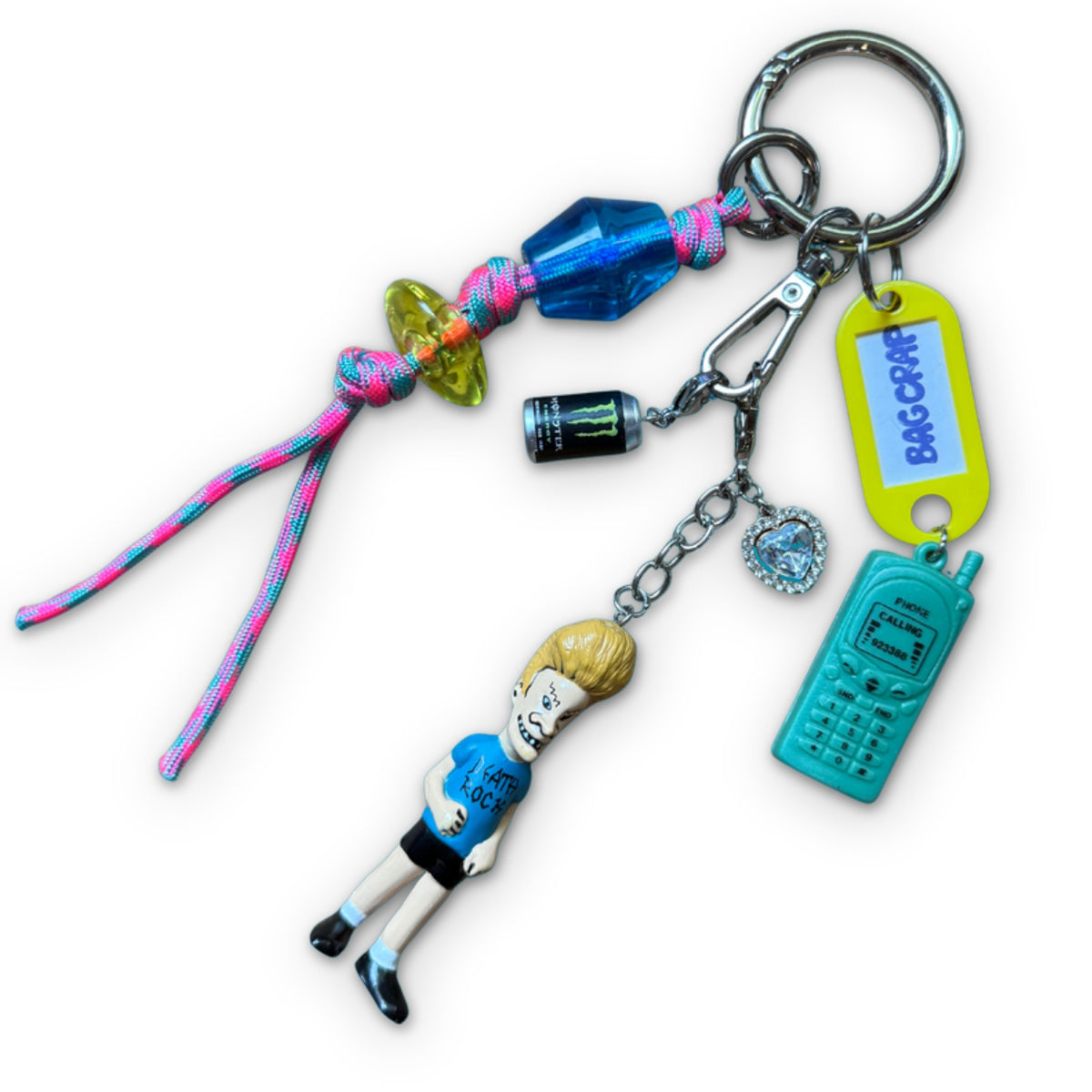 Vintage Beavis Cell Phone Keychain Bag Charm Set on a white background