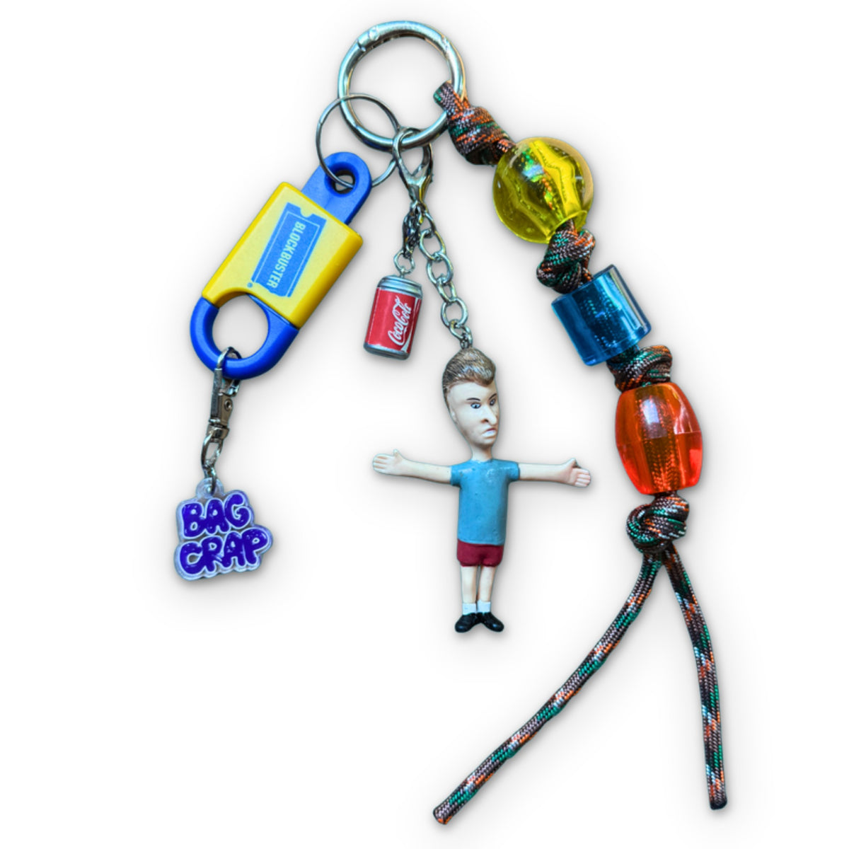 Vintage Butt-Head Blockbuster Keychain Bag Charm Set on a white background