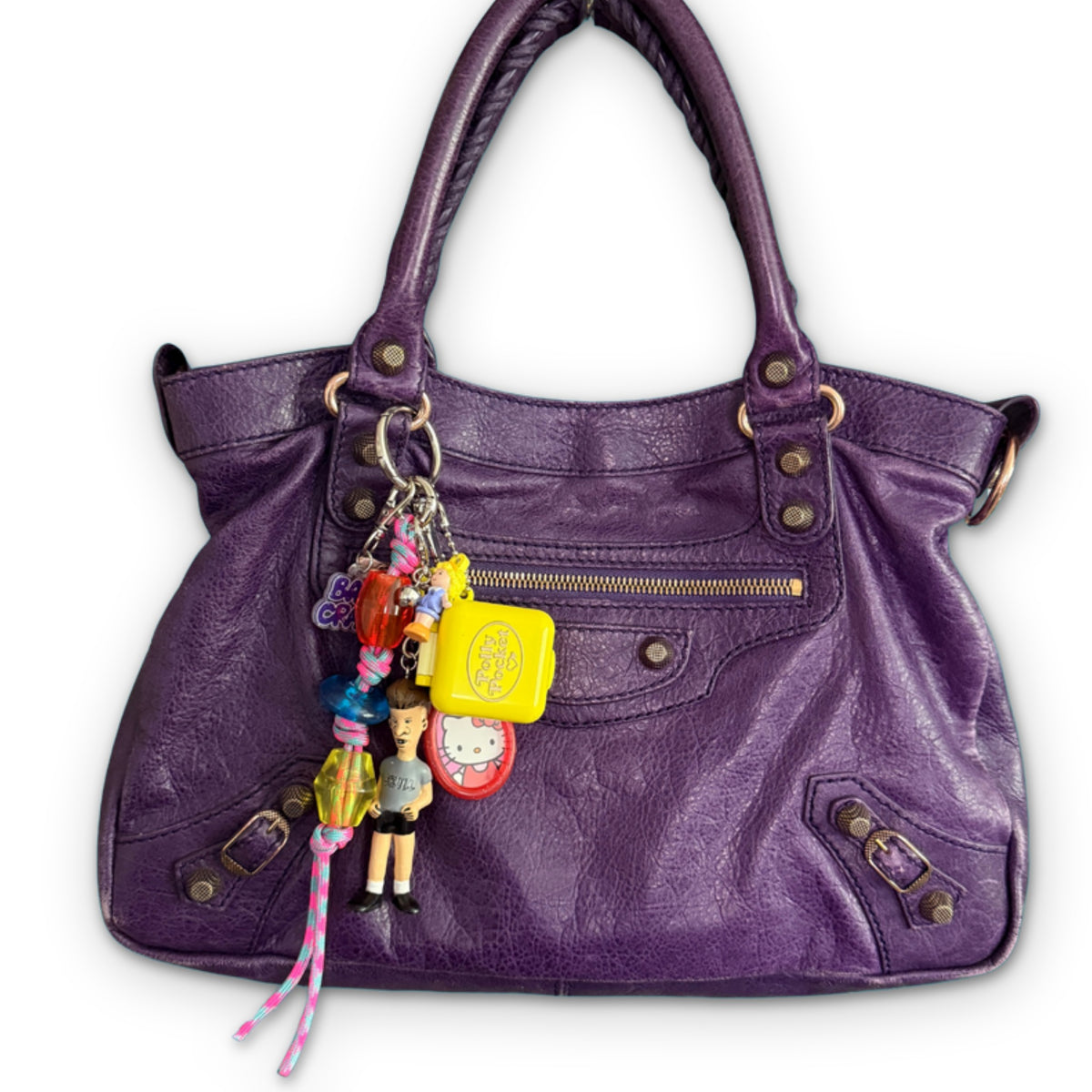 Vintage Butt-Head Polly Pocket Keychain Bag Charm Set on a white background