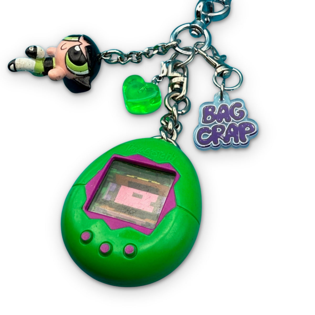 Green Powerpuff Girl + Tamagotchi   Pack - vintage bag charm packs nostalgia vintage y2k vintage keychain vintage charms for bag nostalgia vintage keychains y2k collectible - Bag Crap