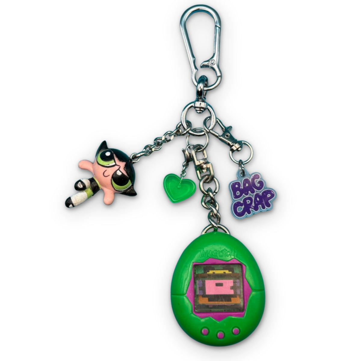 Vintage Green Powerpuff Girl + Tamagotchi Bag Charm Pack on a white background
