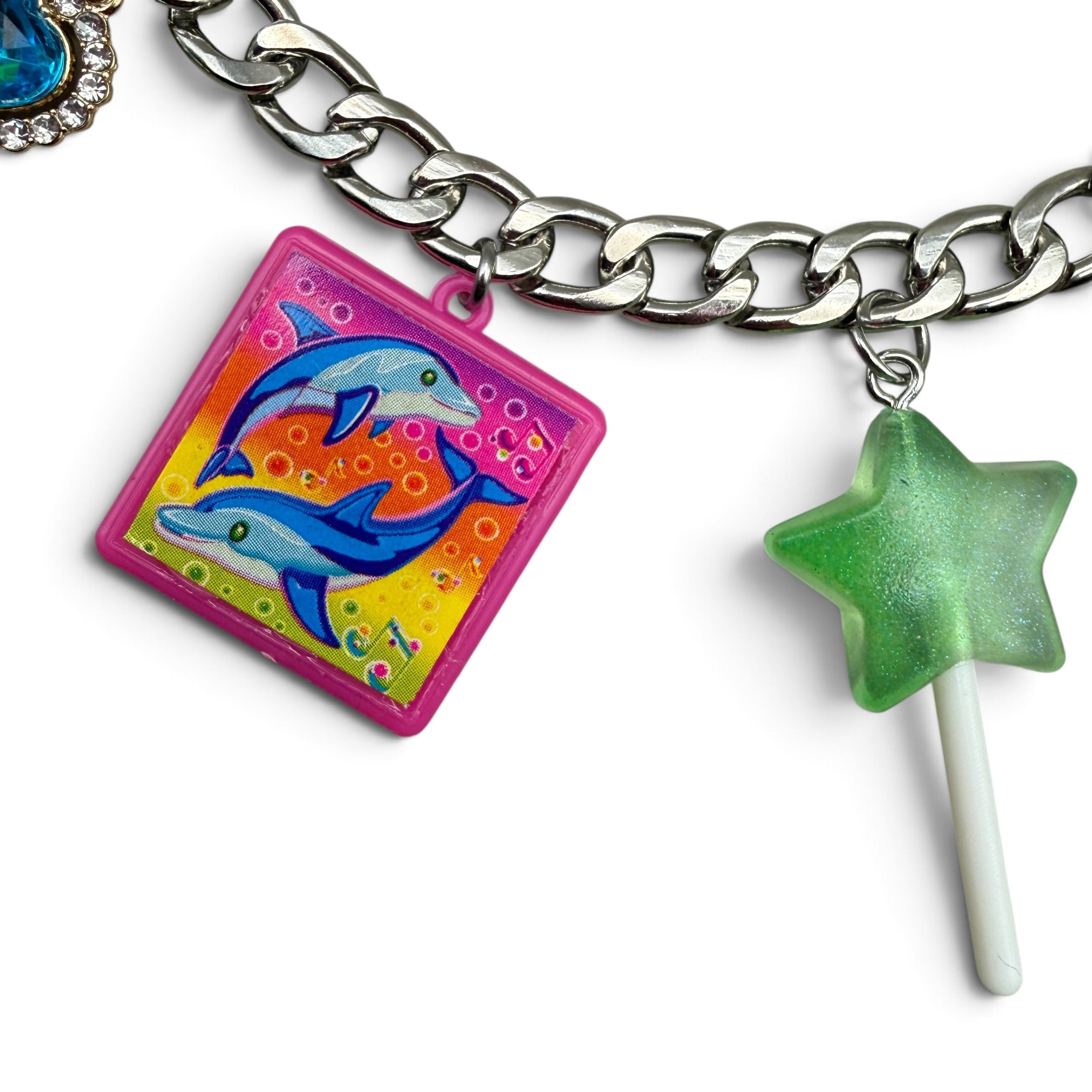 Lisa Frank Dolphin Panda  Chain - vintage bag charm chains silver nostalgia vintage y2k vintage keychain vintage charms for bag nostalgia vintage keychains y2k collectible - Bag Crap